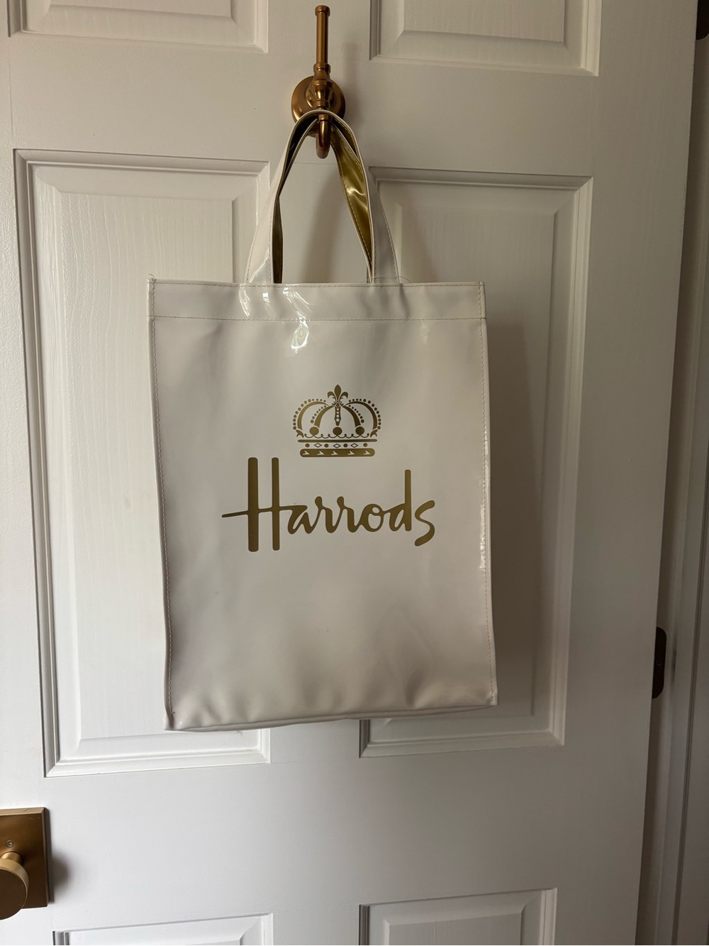 Harrods Cream and Gold Shiny Tote